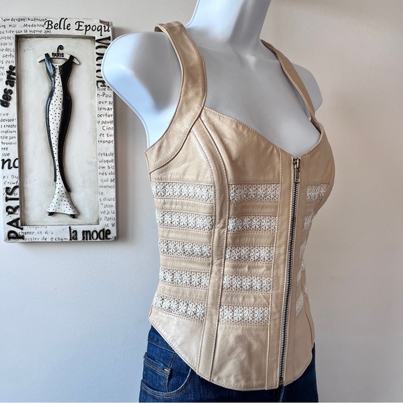 Vintage 90s SHAPE FX Women’s Whimsigoth Leather Bustier Corset Top Crochet Sz 10 - Picture 4 of 15